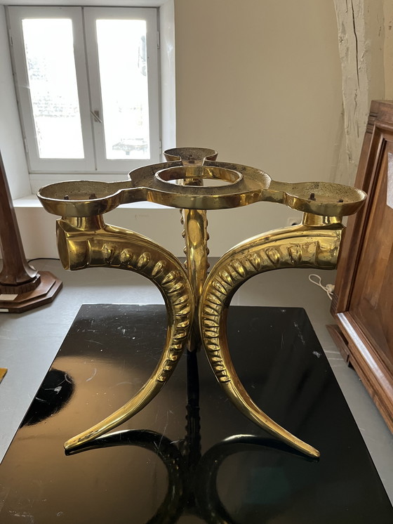 Image 1 of 70s side table in brass and glass