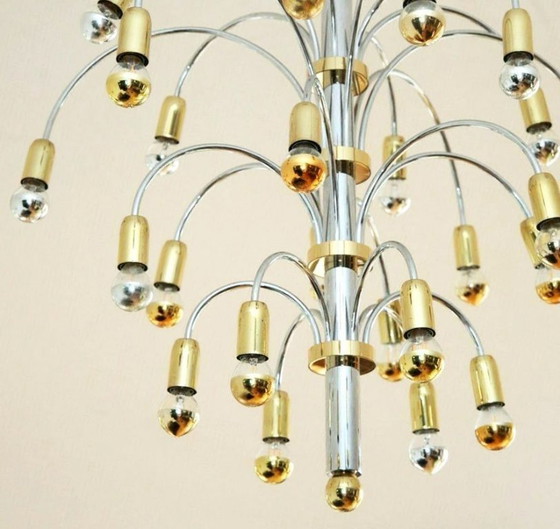 Image 1 of Vintage kroonluchter met 24 lampen in verchroomd en verguld metaal, Duitsland, 1970