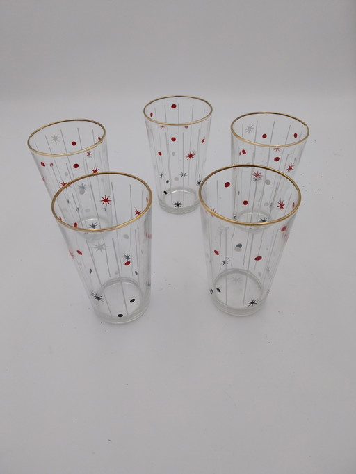 Ensemble de 5 verres à eau vintage français du milieu du XXe siècle