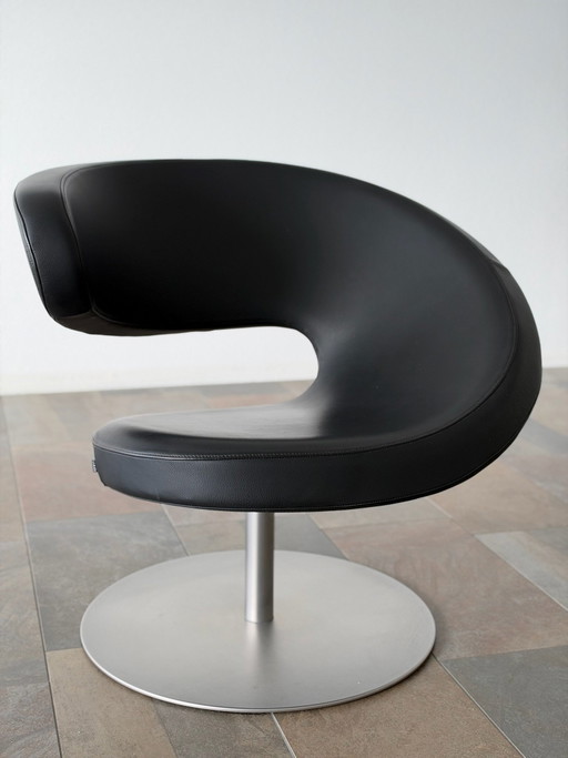 Variér Peel Club Design Sessel | Olav Eldøy | Schwarzes Leder | Drehbar
