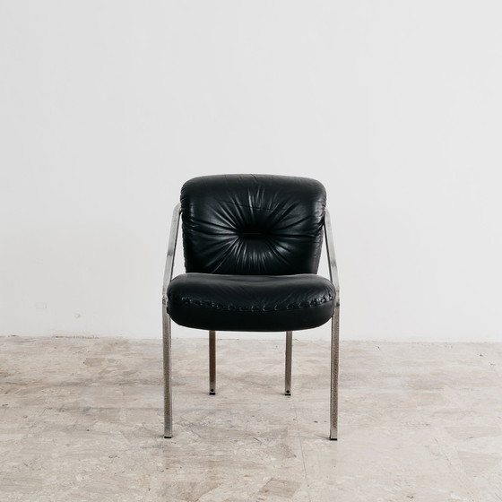 Image 1 of Mobil Girgi Dining Set with 4 Steel and Leather Armchairs, 1970s Design