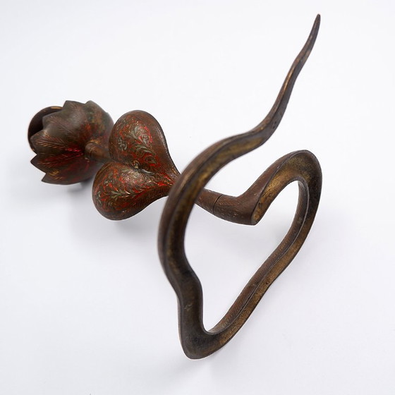 Image 1 of Persian-style brass candlestick in the shape of a cobra - 20th century