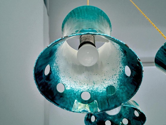 Image 1 of Lampadario a sospensione a cascata a 3 luci in ghisa verde, 1960
