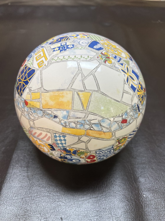 Image 1 of decorative ceramic sphere with Gaudi-like mosaic decoration