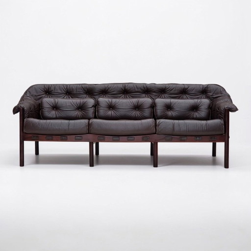 Divano a 3 posti in stile scandinavo degli anni '70, disegnato da Arne Norell e rivestito in pelle.