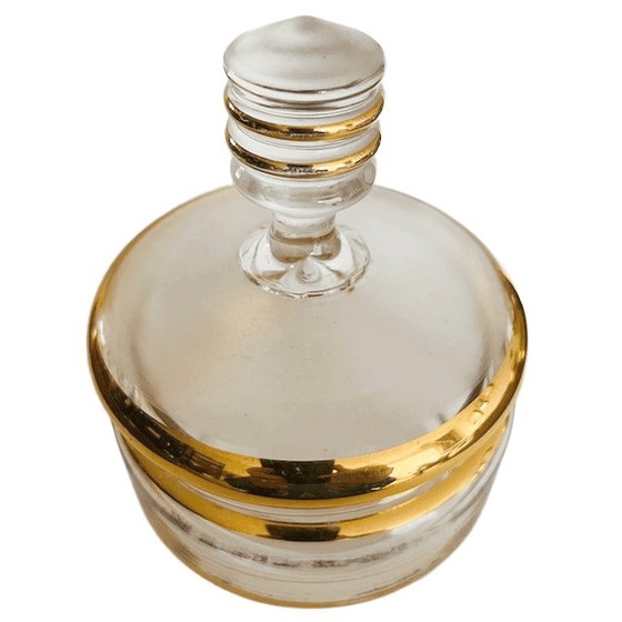 Image 1 of Caja de joyería Art Deco polvera de cristal transparente dorado años 50