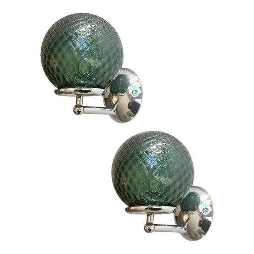 Set of Two Contemporary Green "Ballotton" Murano Glass Wall Sconces