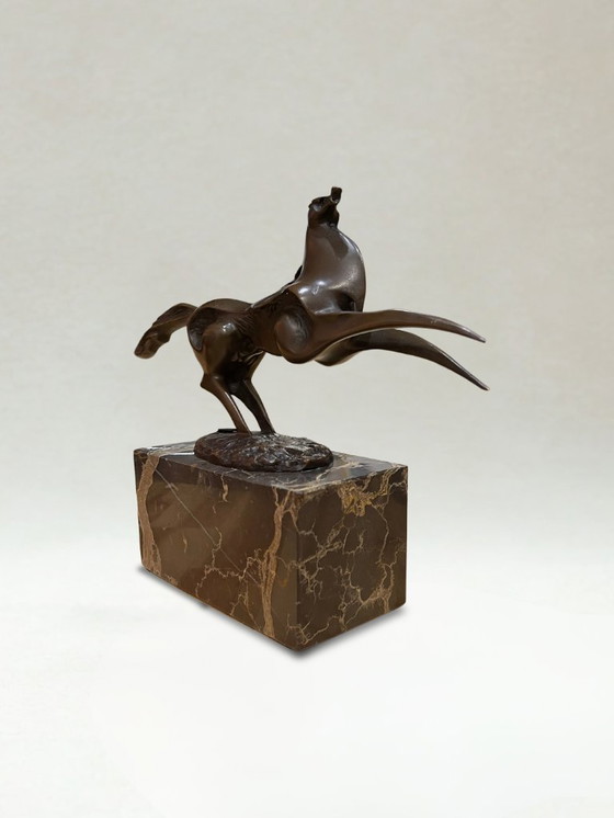 Image 1 of Bronze sculpture – Galloping horse – Signed Milo – Marble base