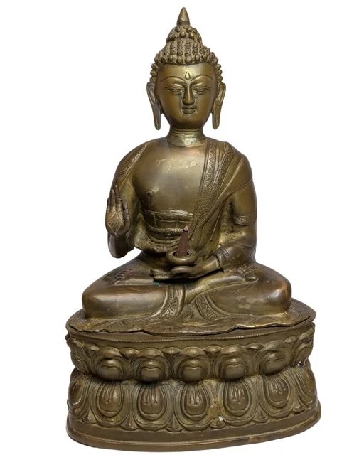 Antiek vuurverguld bronzen Boeddhabeeld – Himalaya, 19e eeuw – Beeldhouwkunst, Gold (photo 2 of 12)
