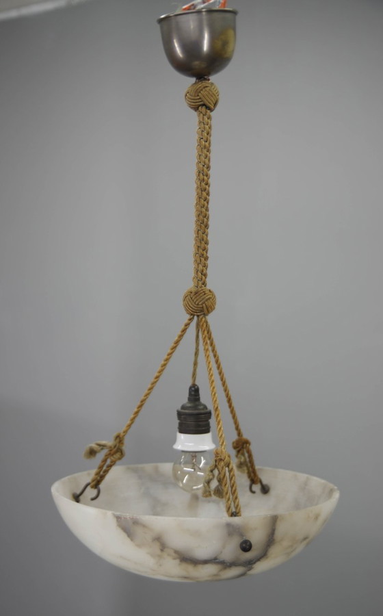 Art Deco Alabaster Pendant Light, Hand-Carved, 1920s, Chandeliers, Stone, Brown (photo 10 of 15)