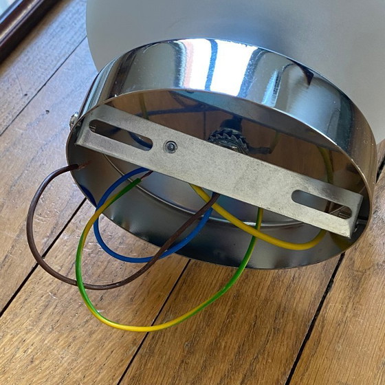 Image 1 of Lampada da soffitto vintage in vetro di Murano di Mazzega, fiore verde e acciaio inossidabile