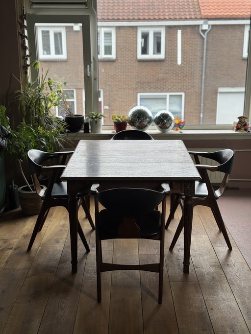 4x Authentic Louis van Teeffelen Koehoorn Chairs - Original Black Skai - Mid - Century Masterpiece