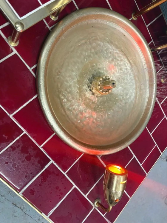 Image 1 of Retro-Hausbrunnen, futuristisch inspiriertes Wasserspiel aus glasierter Keramik und Metall im Stil des späten 20. Jahrhunderts, 