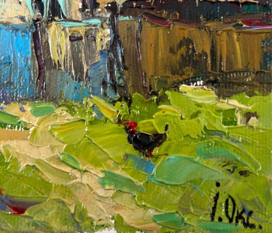 Image 1 of Original Oil Painting Summer Village Landscape First warm day