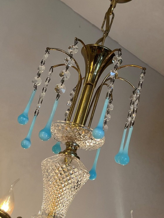 Image 1 of Set of 2 opaline azure blue teardrop chandeliers