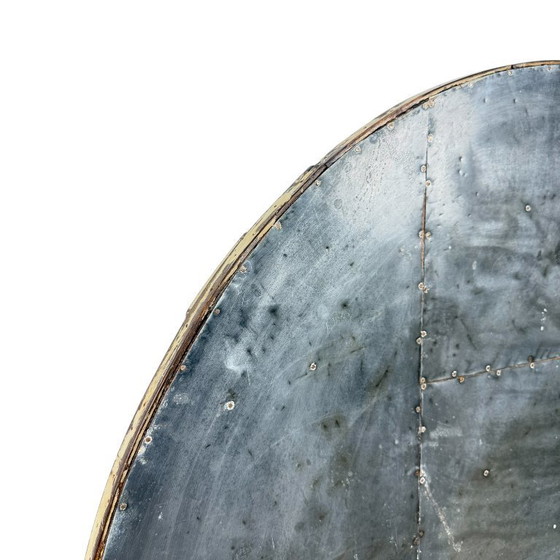 Image 1 of Antieke Franse inklapbare wijntafel met metalen blad – rustieke bistrot bijzettafel