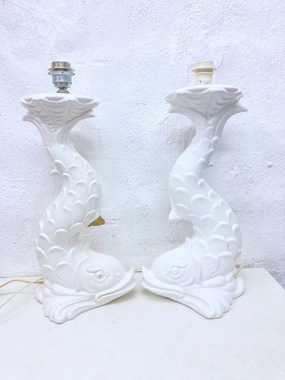 Image 1 of 2 Italian ceramic table lamps from the 1970s in the shape of fish