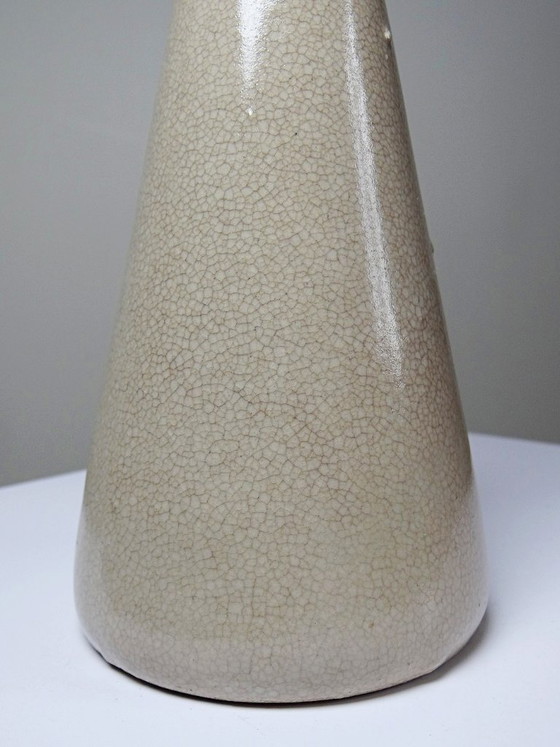 Image 1 of Conical Art Deco vase in beige crackled earthenware, circa 1930-1950