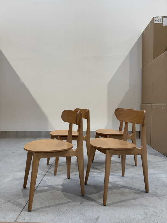 Image 1 of 6 Wooden Dining Chairs - Natural Beech Wood