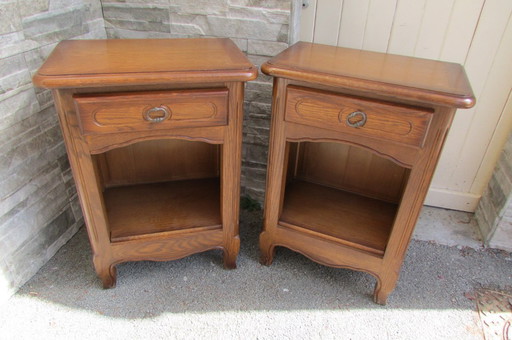 Pair of rustic oak bedside tables, from the 1980s, made of solid wood