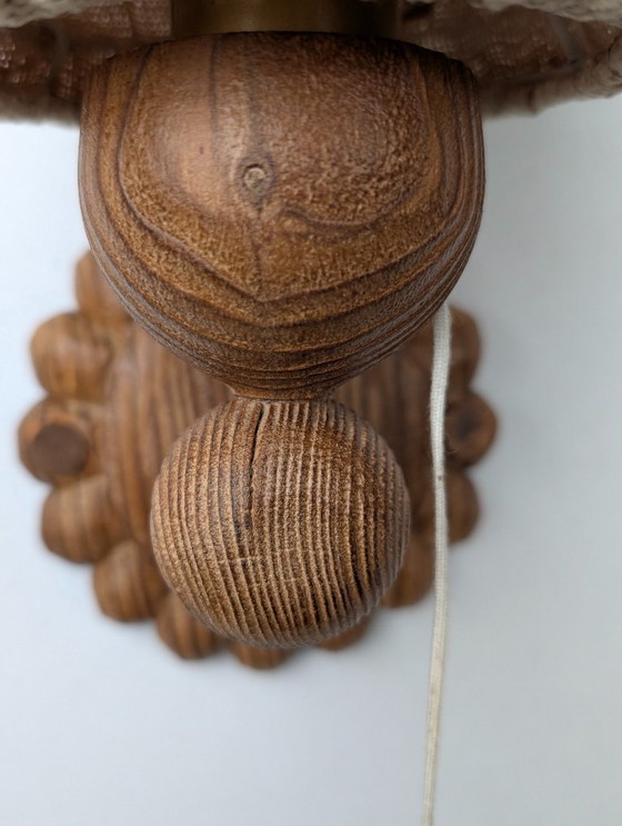 Image 1 of Carved Pine Wall Sconces with Jute Shades, Swedish Design, 1970s