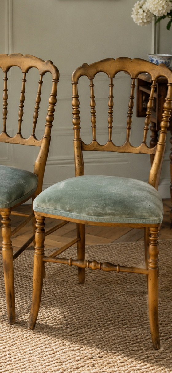 Sillas estilo Napoleón III en madera dorada y terciopelo azul verdoso. – Sillas de comedor, Wood, Velvet (photo 4 of 4)