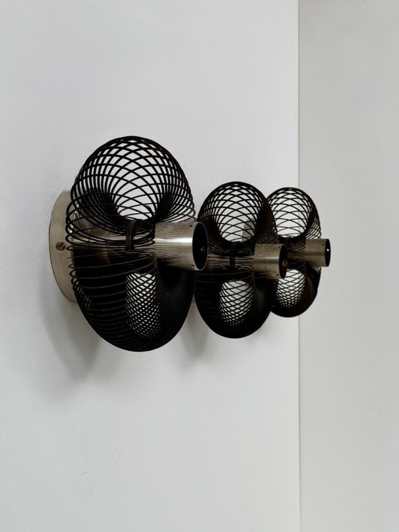 Image 1 of Set of 3 vintage metal wall lights, France 1970