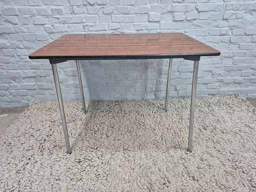 Vintage Design Rectangle Formica Kitchen Table with Woodlook Top and Chrome Legs – The Netherlands, 1960s