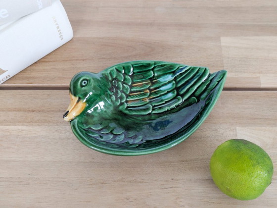 Vintage Green Barbotine Majolica Duck Dish, Sculptural Ceramic Soap Dish Trinket Tray – Bowls (photo 11 of 11)