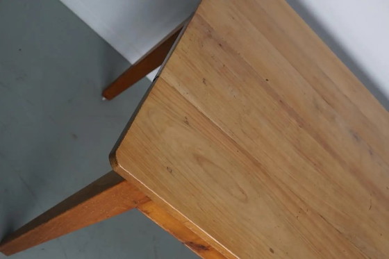 Image 1 of Vintage Franse rustieke boerderij-eettafel van kersenhout, 20e eeuw