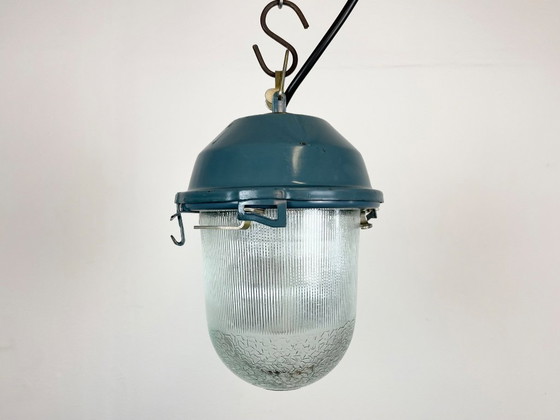 Image 1 of Blauwe industriële Sovjetbunker hanglamp, jaren 70