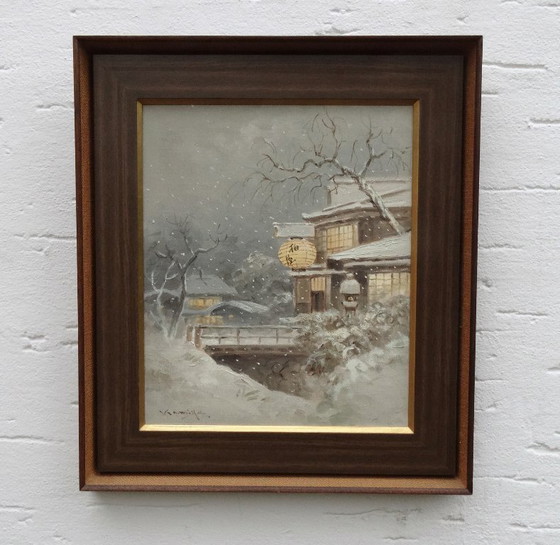 Image 1 of Winterlight in Japan, winter evening, Japanese village in the snow