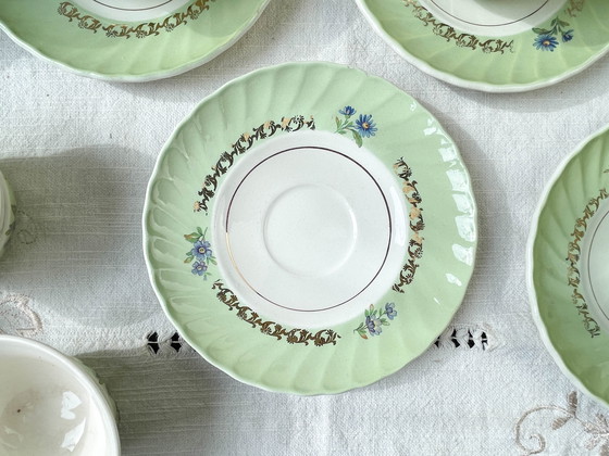 Image 1 of Vintage White Green Gold Salins Porcelain Tea/Coffee Set Made In France