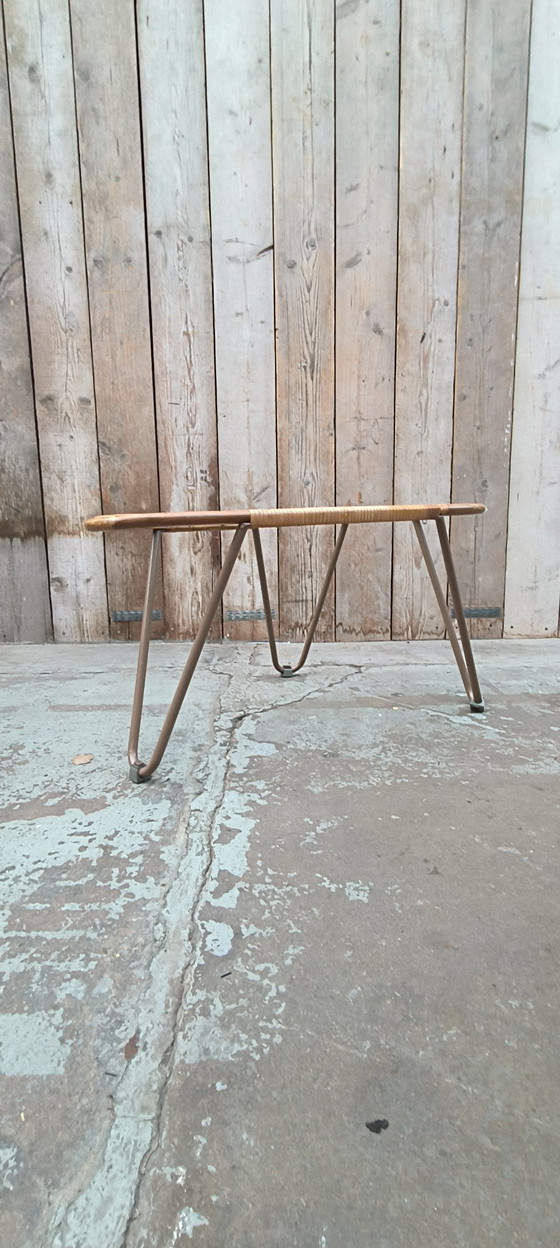 Image 1 of Dirk van Sliedregt table verre métal rotin années 1950 design vintage