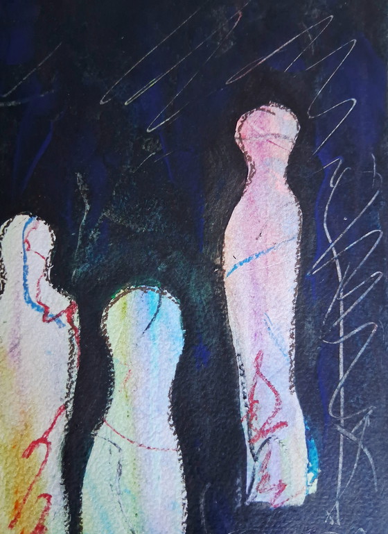 Image 1 of Family on the way,geschildetd in gemengde techniek op 300 gram aquarelpapier