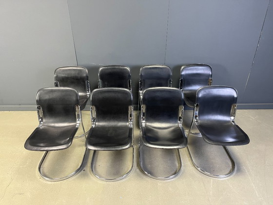 Image 1 of Vintage eetkamerstoelen van Willy Rizzo voor Cidue, set van 8, jaren 70