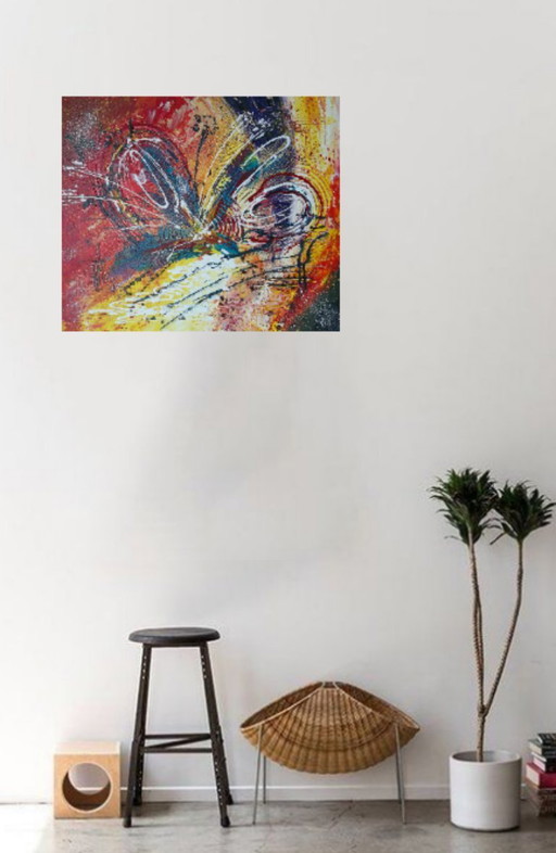 Tableau abstrait de format 61x50: CLIMÉPHORE, une œuvre du peintre 2Luss'Art. Insecte ou illusion d’été ? 
