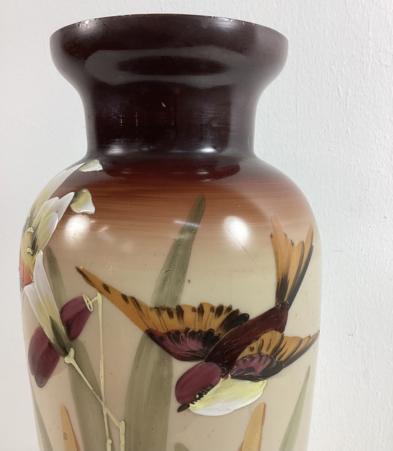 Image 1 of Art nouveau glaze opaline handbeschilderde vaas