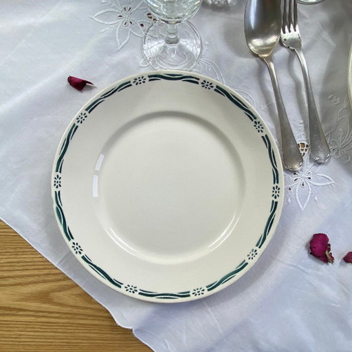 Set of 6 antique Badonviller Epinal green earthenware dinner plates