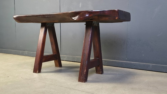 Image 1 of Solid wood brutalist dining table by Mobichalet, 1960s