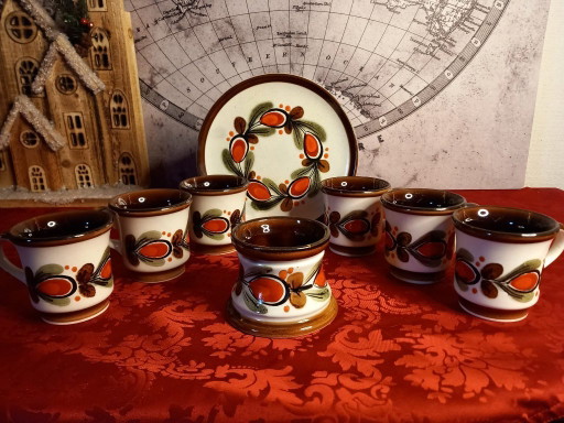 Vintage Schramberg Tirol ontbijtset – Handbeschilderde West-Duitse keramische koffiekopjes en borden – Porselein in volkskunstst