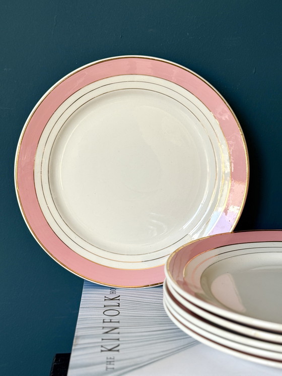 Image 1 of Luneville Régence set di 6 piatti vintage rosa con oro