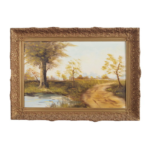 Peinture "The Road by the Pond", design scandinave, années 1970