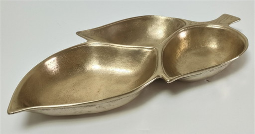 large vintage leaf-shaped brass pocket emptier