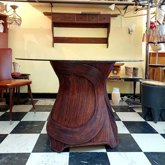 Vintage 1970s Rattan Marquetry Table – Dining tables (photo 7 of 12)