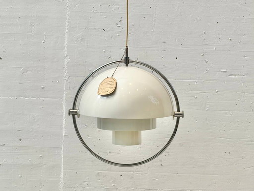 Suspension Multi Lite avec anneau chromé, conçue par Louis Weisdorf pour Lyfa, Danemark, années 1960