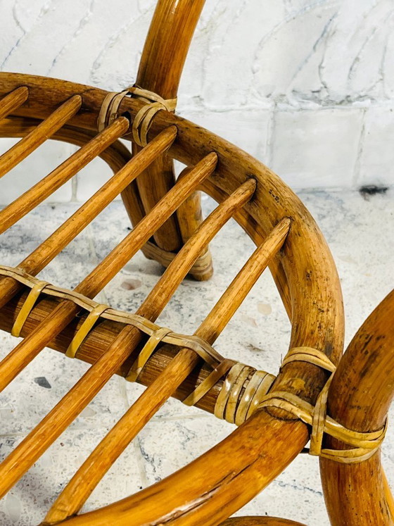 Image 1 of Vintage rattan coffee table with glass top, 1970s
