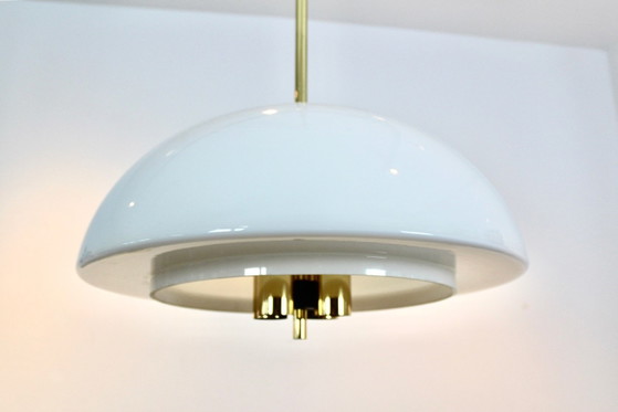 Glashütte Limburg Mushroom Pendant Light in Opal Glass and Brass, Pendant lamps (photo 3 of 13)