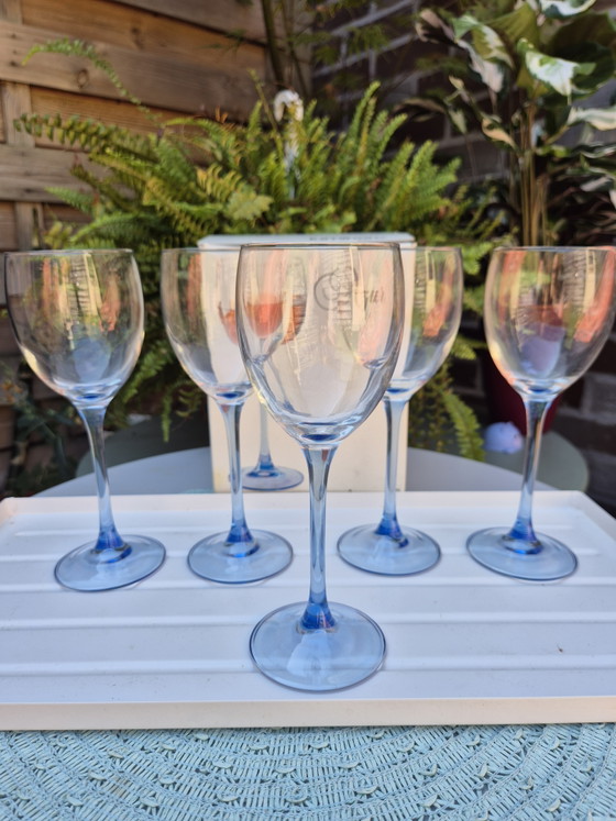 Vintage Luminarc Red Wine Glasses Set of 5 – Original Box – French Glassware (Blue Stem) – Glass & Decanter (photo 7 of 15)