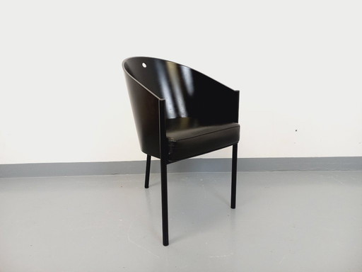 Sillón Costes de Philippe Starck Vintage en madera, metal y cuero negro de los años 80